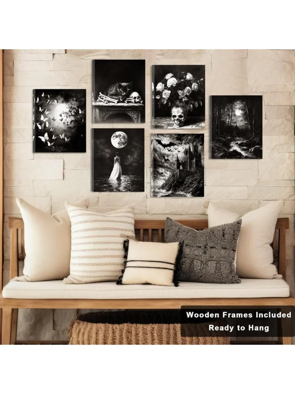 Framed Dark Academia Wall Art Set of 6 - Gothic Aesthetic Decor for Bedroom